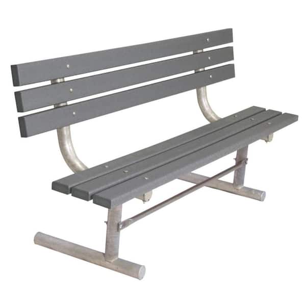 Ultra Play 6 ft. Gray Commercial Park Recycled Plastic Bench with Back Surface Mount