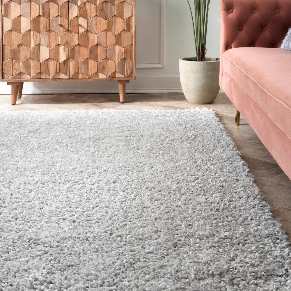 Braided Tassel Edge Shag Rug in Gray, 3' x 5', Synthetic Easy Care