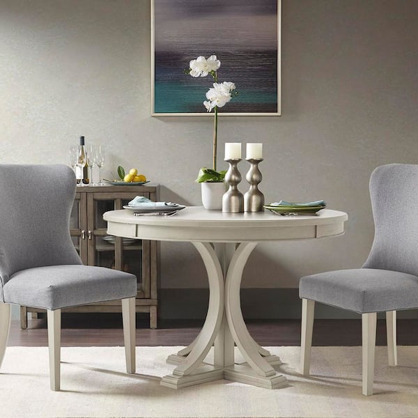 Helena Antique Cream Wood 44 in. Pedestal Dining Table Seats 6