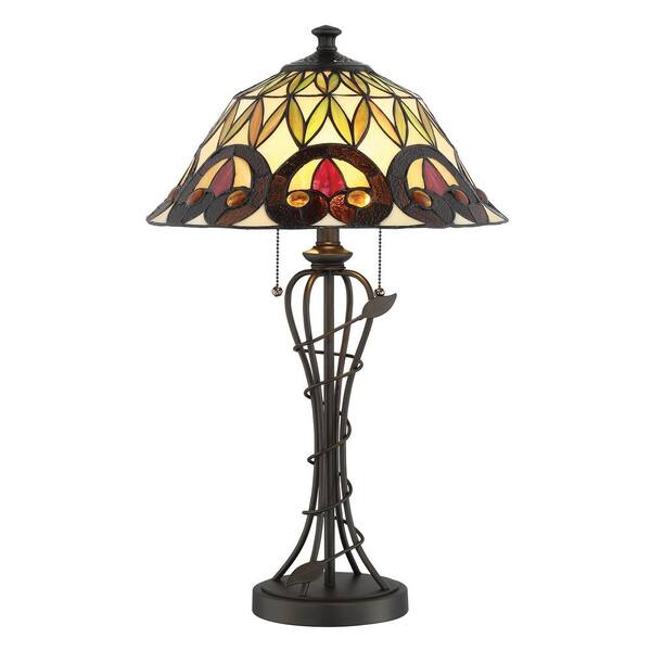 Illumine 25.5 in. Dark Bronze Table Lamp with Tiffany Shade