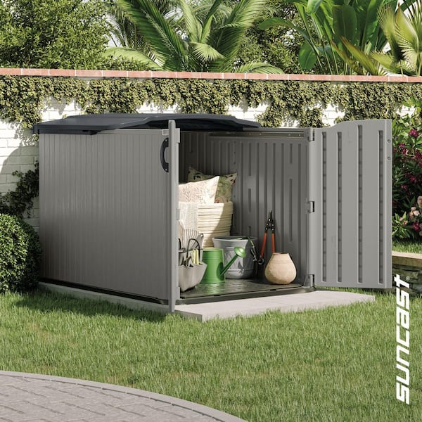 Glide top 5 ft. x 7 ft. Plastic Resin Storage Shed with Floor (32 sq. ft.) in Dove (Gray)