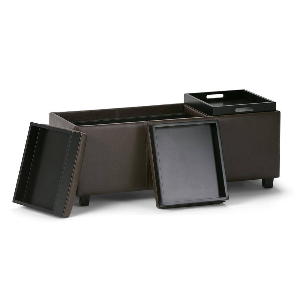 Chocolate Brown Faux Leather Backless Storage Ottoman Bench