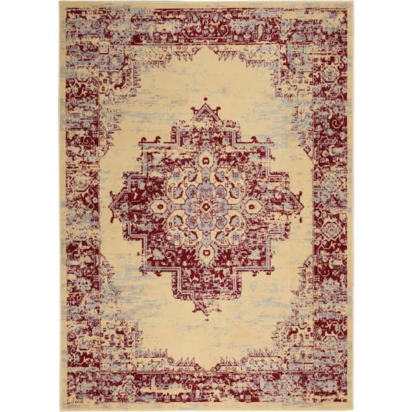 Nourison Grafix Cream/Red 6 ft. x 9 ft. Persian Medallion Transitional Area Rug