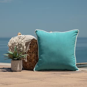 Oasis 20 in. Surf Teal Square Indoor/Outdoor Throw Pillow
