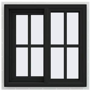 24 in. x 24 in. V-4500 Series Bronze FiniShield Vinyl Left-Handed Sliding Window with Colonial Grids/Grilles