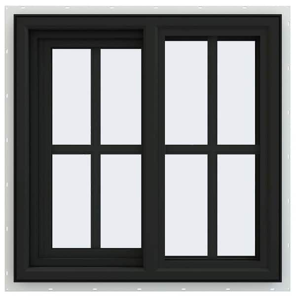 JELD-WEN 24 in. x 24 in. V-4500 Series Bronze FiniShield Vinyl Left-Handed Sliding Window with Colonial Grids/Grilles