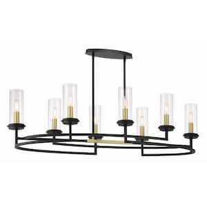 Hillstone 8-Light Sand Black and Soft Brass Island Chandelier for Dining Room with No Bulbs Included