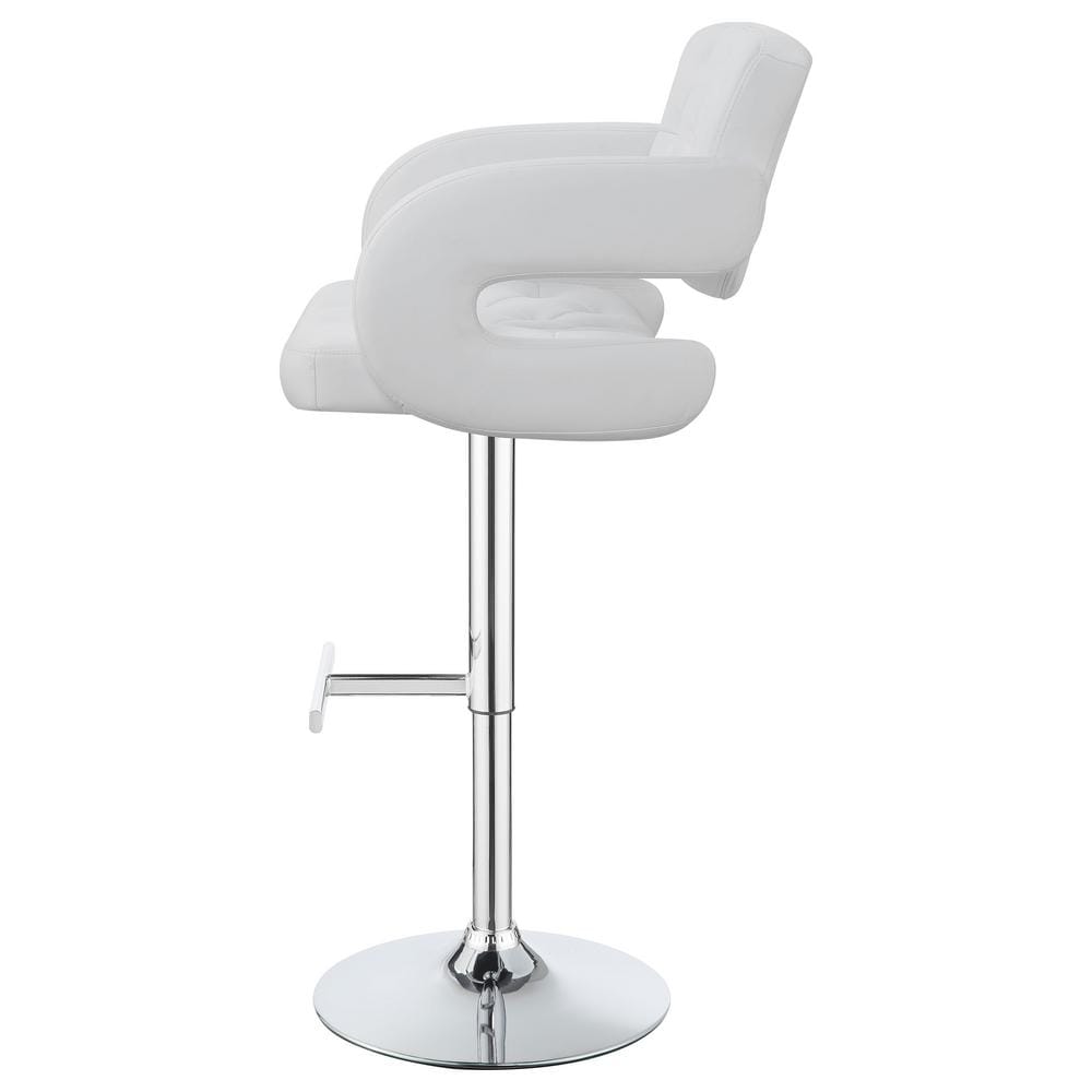 White Adjustable Swivel Bar Stool with Chrome Base