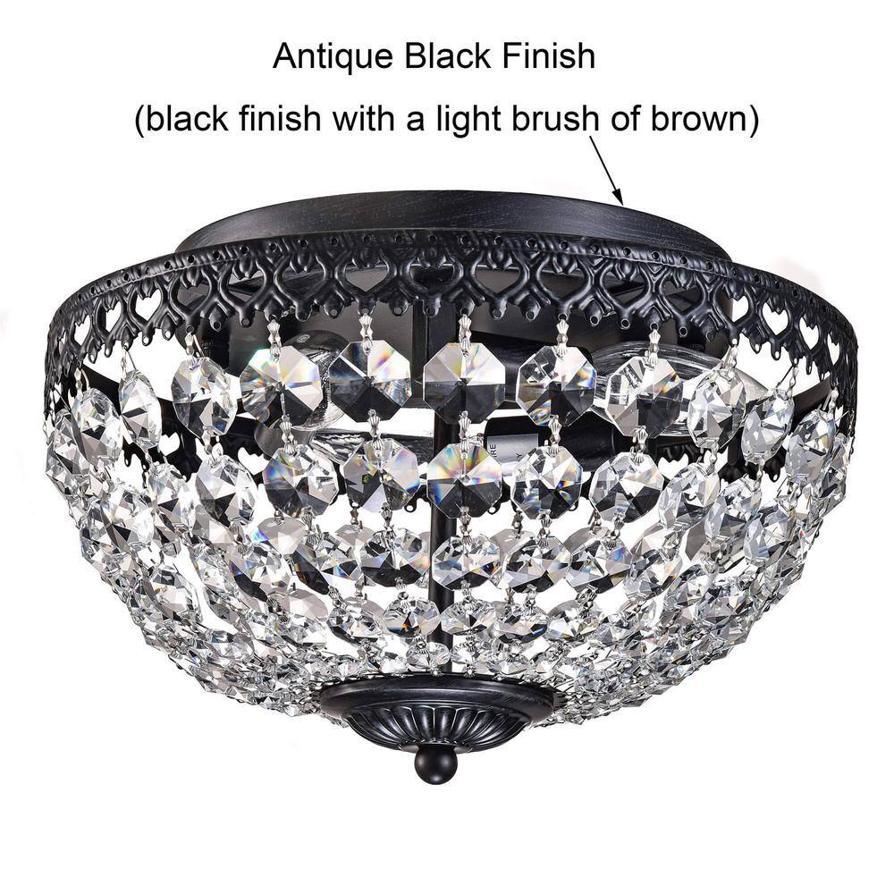 Antique Bronze and Crystal Flush Mount Chandelier