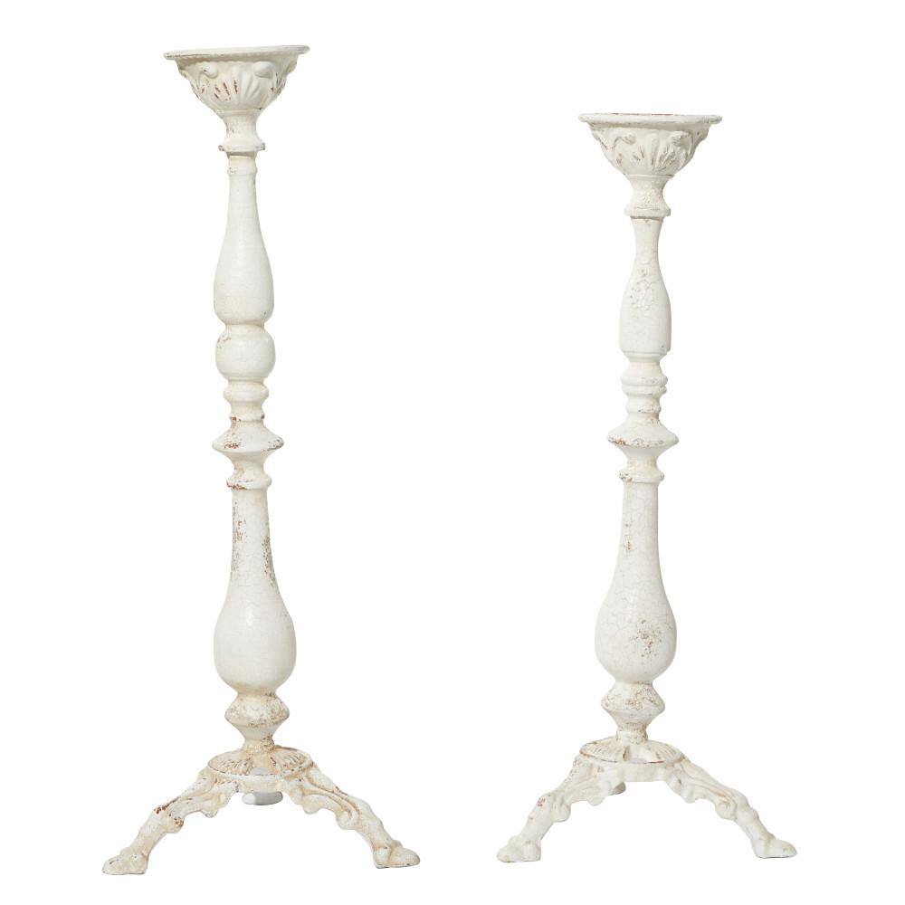 Tall Distressed White Iron Candle Lantern Set