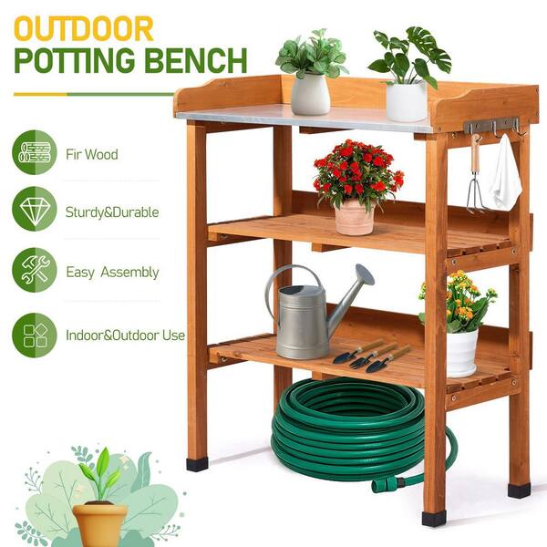 Karl home 29 in. W x 35.6 in. H Outdoor Fir Wood Potting Bench