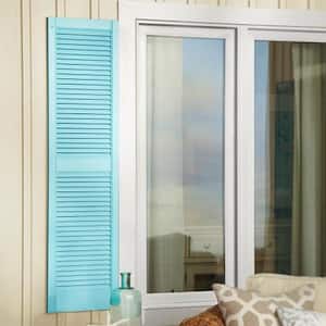 12 in. x 55 in. Open Louvered Polypropylene Shutters Pair in Black