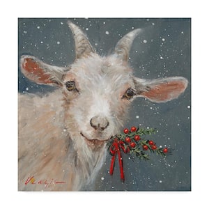 14 in. x 14 in. Goat With Holly by Mary Miller Veazie Floater Frame Animal Wall Art