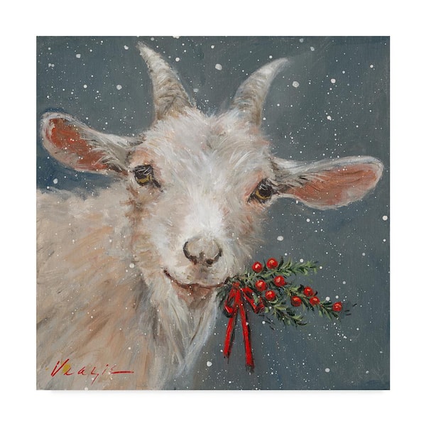 Trademark Fine Art 18 in. x 18 in. Goat With Holly by Mary Miller Veazie Floater Frame Animal Wall Art