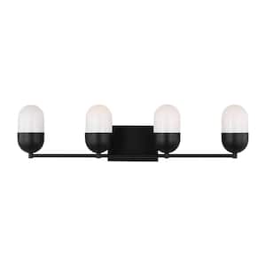 Foster 30.75 in. 4-Light Midnight Black Extra Large Vanity Light with Milk Glass Shades