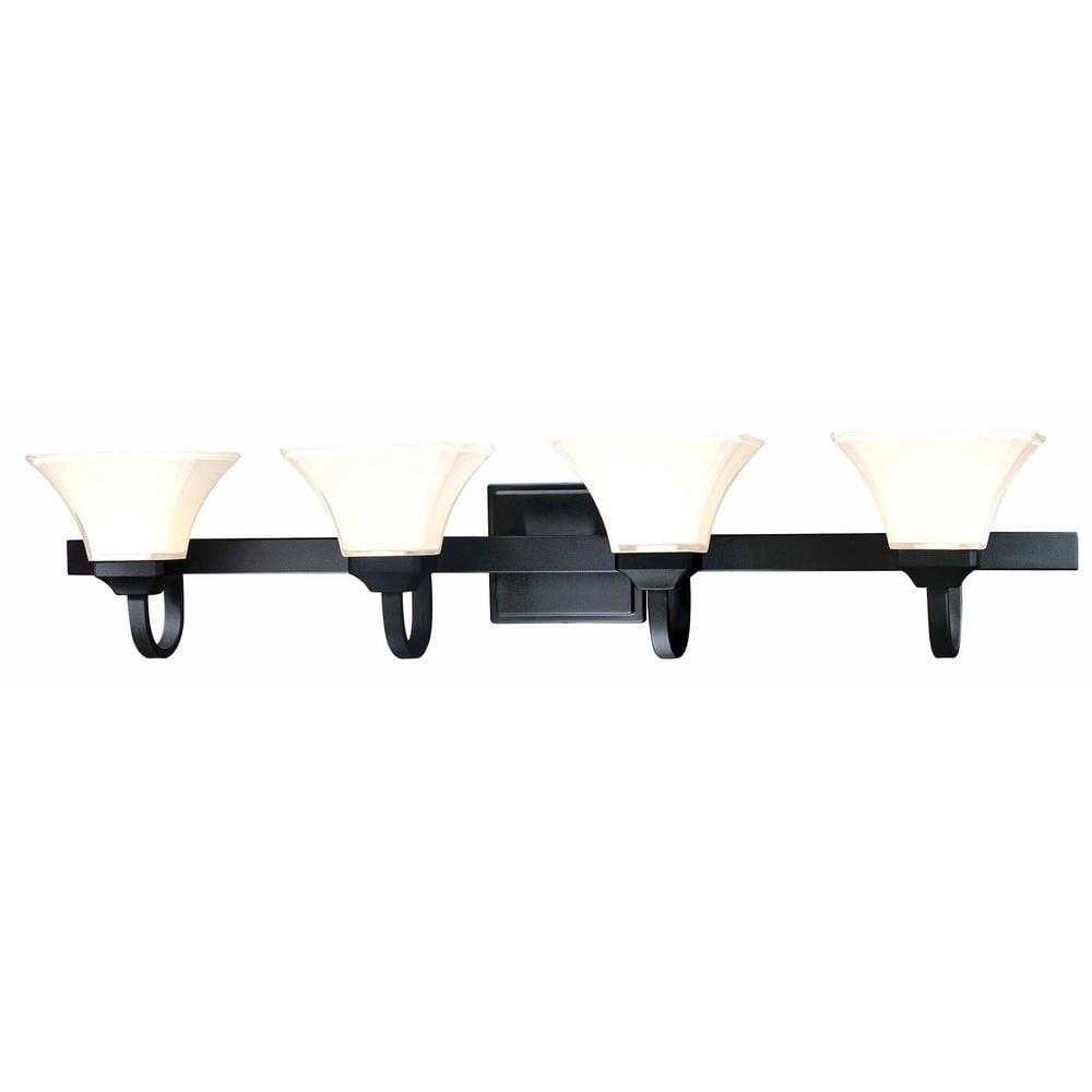 Agilis 43 in. 4-Light Black Bathroom Vanity Light with Lamina Blanca Glass Shades price history on PriceWatchPro