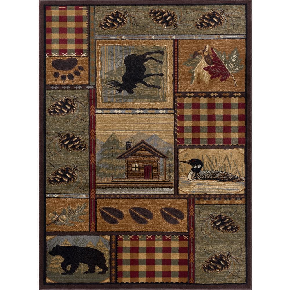 Tayse Nature Area Rug 6548 Novelty Multi-Color Bears Moose 8' 9" x 12' 3" Rectangle