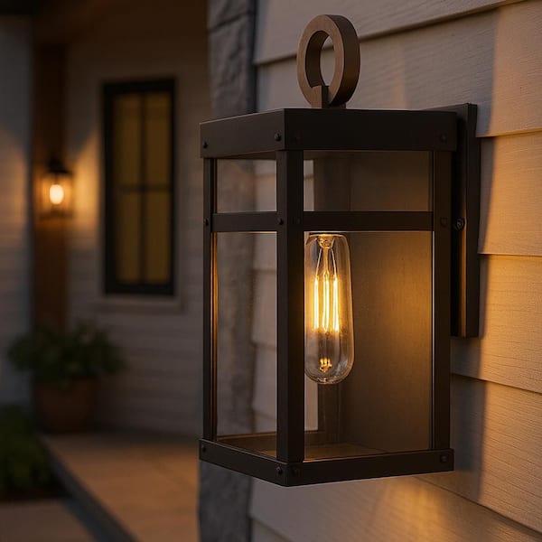 Porter 1-Light Black Hardwired Outdoor Wall Lantern Sconce