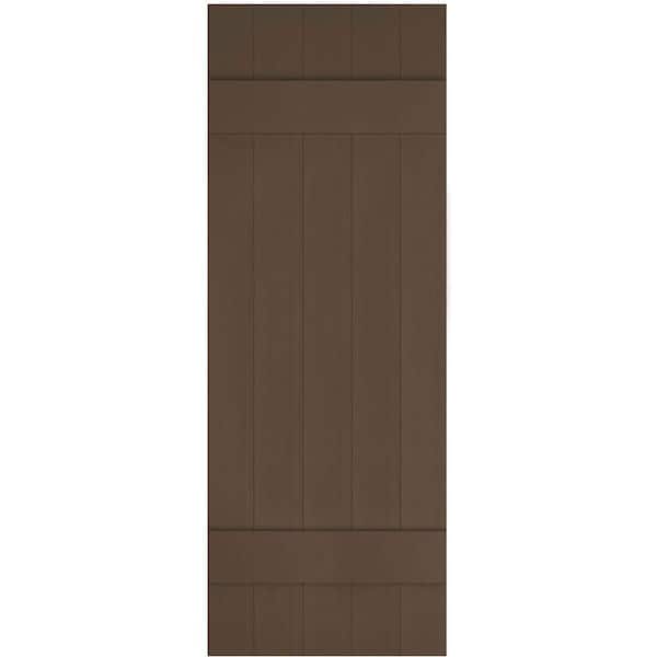 Ekena Millwork 17-1/2 in. x 24 in. Lifetime Vinyl Custom Five Board Joined Board and Batten Shutters Pair Federal Brown