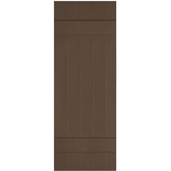 Ekena Millwork 17-1/2 in. x 49 in. Lifetime Vinyl Custom Five Board Joined Board and Batten Shutters Pair Federal Brown