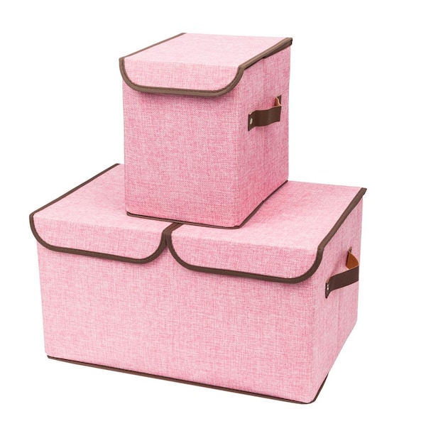 Pink Fabric Storage Boxes Double Cover Box and Single Cover Box with ...