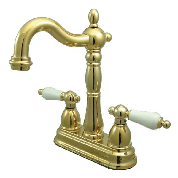 Kingston Brass Heritage 2-Handle Bar Faucet in Polished Brass