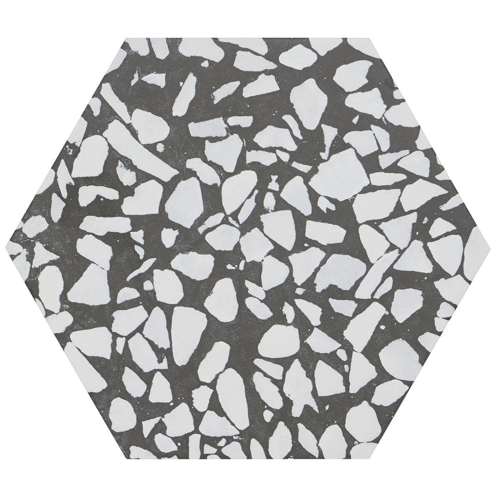 Jurassic Hex 9" Black and White Porcelain Tile