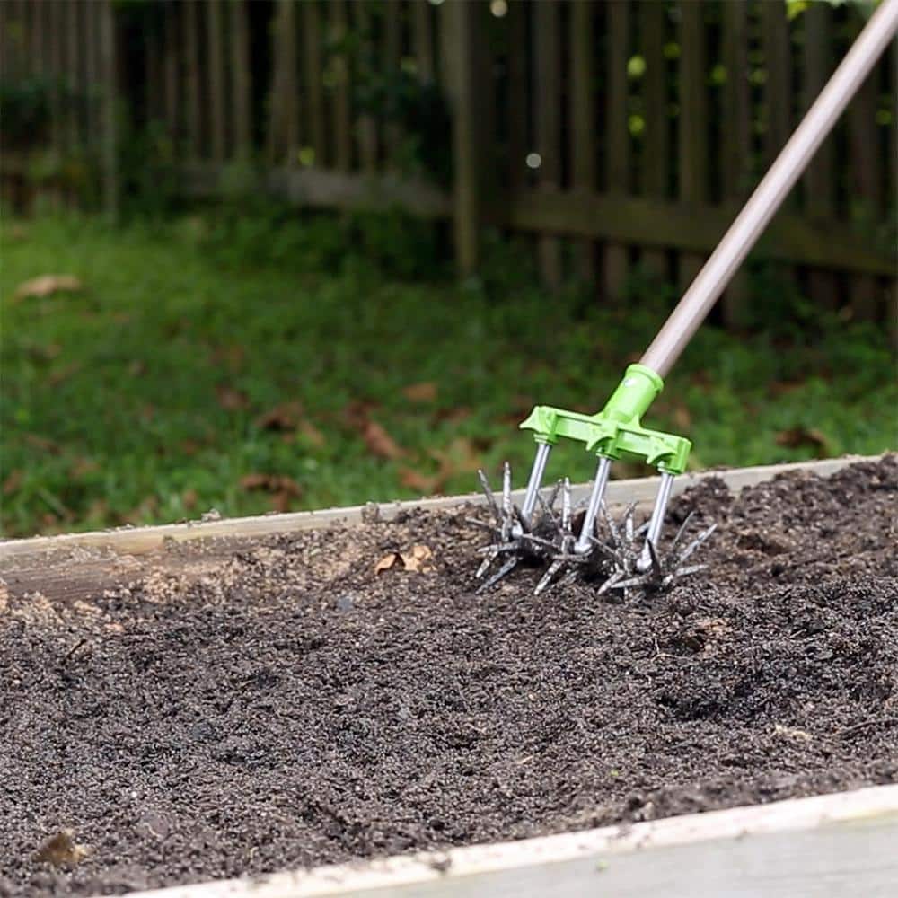 57" Brown and Green Steel Garden Cultivator with Detachable Tines