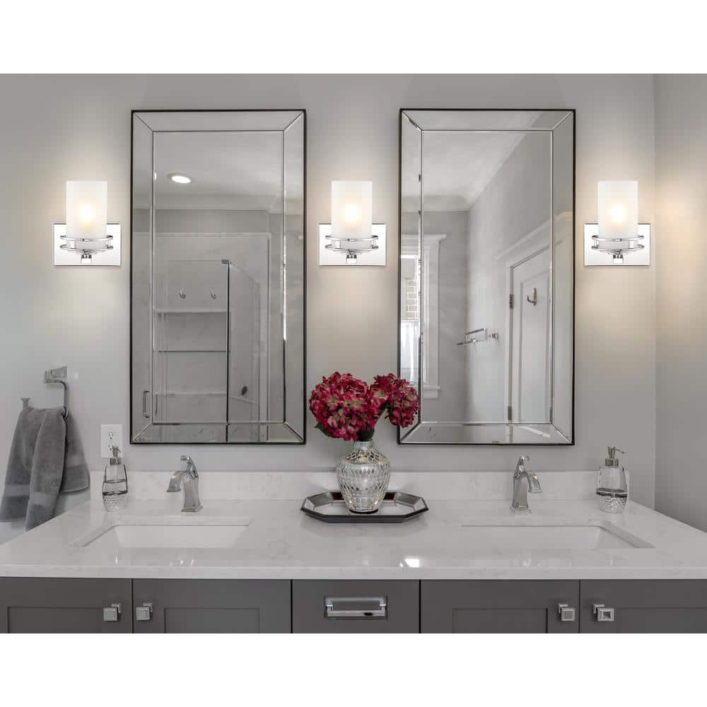 Fairfax Polished Chrome Cylinder Vanity Light with Frosted Shade