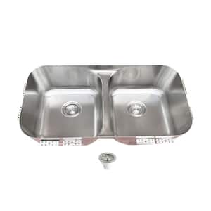18-Gauge Stainless Steel 32 in. Low-Divide Double Bowl Undermount Kitchen Sink with Rimless Edge