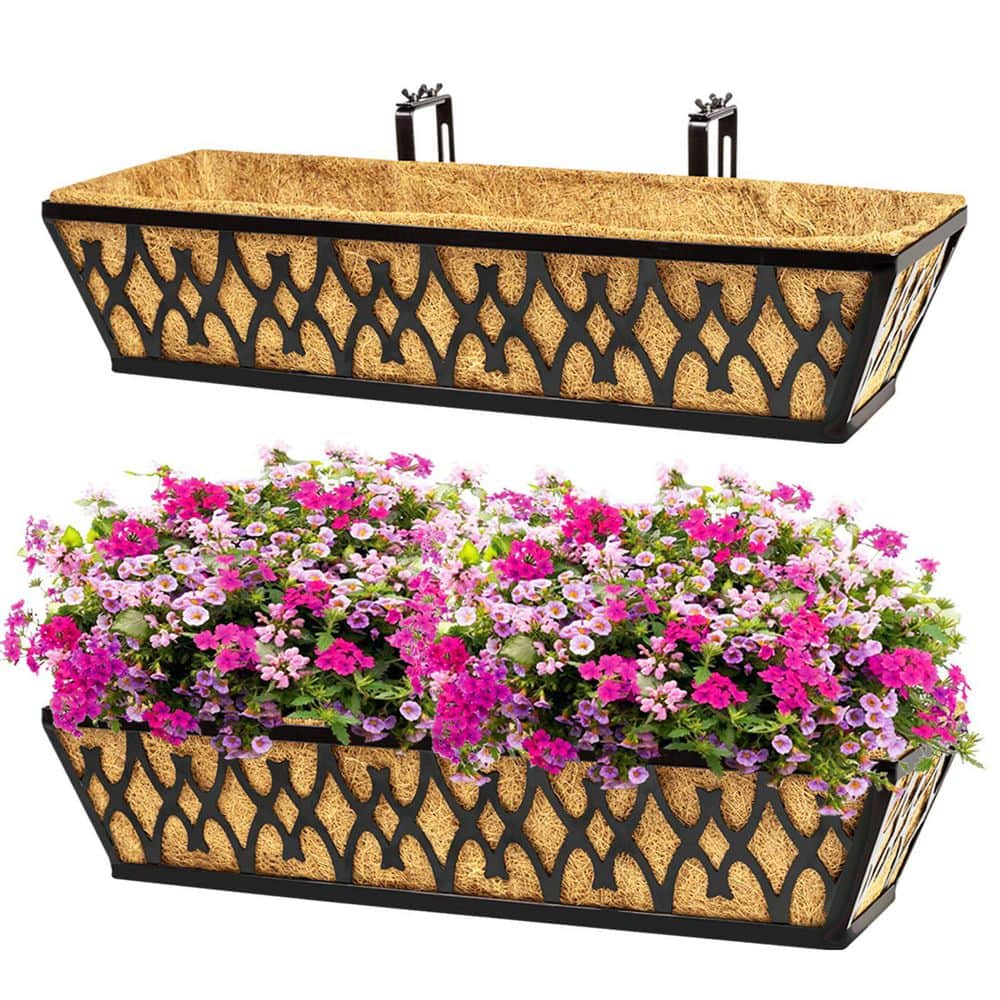 24 in Black Window Box Planter with Adjustable Brackets and Cocoa Liners for Fence, Railing, Porch, Patio (2-Pack) price history on PriceWatchPro