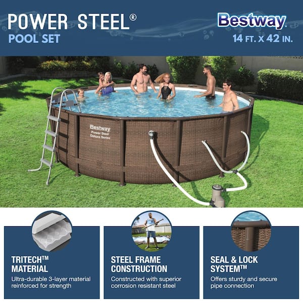 Power Steel Deluxe 14 ft. Round 42 in. Deep Above Ground Pool Set