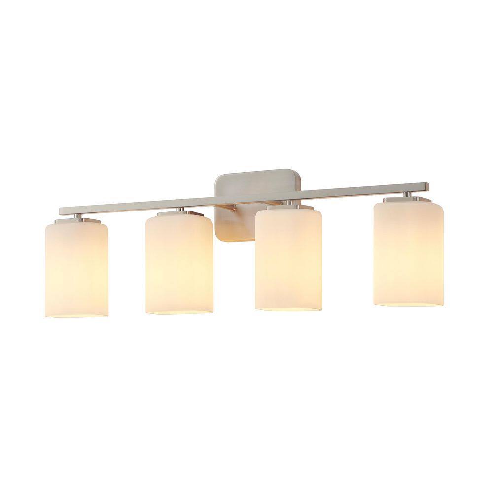 28.5 in. 4-Light Brushed Nickel Clemmon Vanity Light with Square Frosted White Glass Shade price history on PriceWatchPro