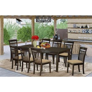 9-Piece Cappuccino Finish Solid Wood Top Dining Table with 8 Chairs with Lattice Back