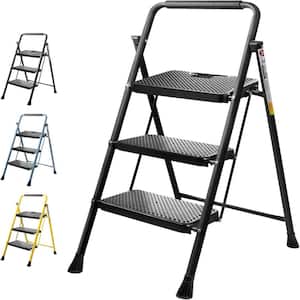 Sturdy Folding 3-Step Ladder – 660 Lb Capacity, Wide Non-Slip Steps, Safety Lock, Lightweight Steel, Black