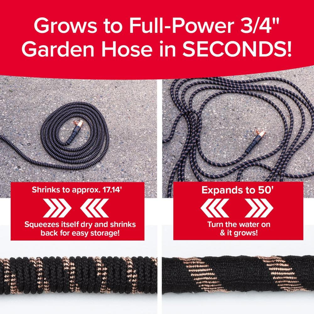 50 FT Black and Copper Expandable Garden Hose with Spray Nozzle