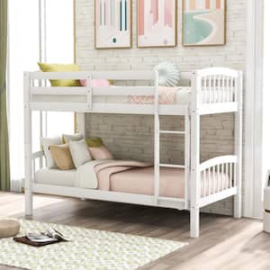 White Twin Over Twin Bunk Bed with Ladder