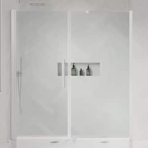 Pasadena 62-11/16 in. W x 72 in. H Pivot Frameless Shower Door in Satin Nickel