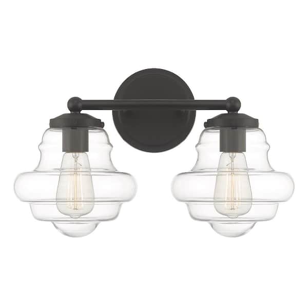 Savoy House 16.5 in. W x 10 in. H 2-Light Oil Rubbed Bronze Bathroom Vanity Light with Clear Glass Shades