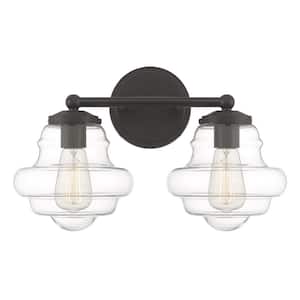 16.5 in. W x 10 in. H 2-Light Oil Rubbed Bronze Bathroom Vanity Light with Clear Glass Shades