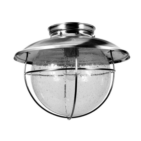 HomeSelects 1-Light Stainless Steel Outdoor Ceiling Mount Sconce with Seedy Glass Globe