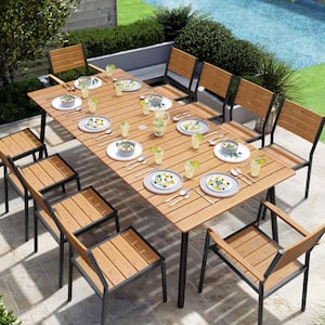94.5 in. Rectangular Aluminum Outdoor Patio Dining Table with Wood-Like Tabletop in Brown