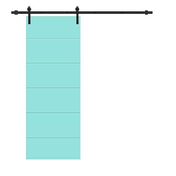 CALHOME Modern Classic 34 in. x 80 in. Mint Green Stained Composite MDF Paneled Sliding Barn Door with Hardware Kit