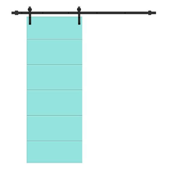 CALHOME Modern Classic 36 in. x 84 in. Mint Green Stained Composite MDF Paneled Sliding Barn Door with Hardware Kit