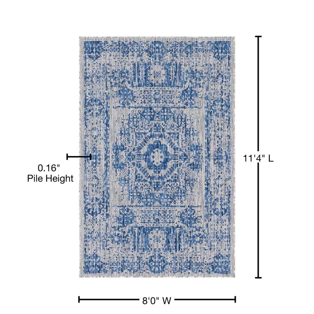 Blue Rectangular Stain-Resistant Outdoor Rug