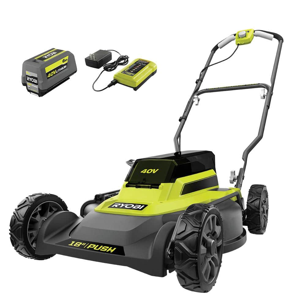 RYOBI 40-Volt 18 in. 2-in-1 Cordless Battery Walk Behind Push Lawn ...