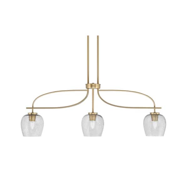 Unbranded Olympia 14 in. 3-Light Chandelier New Age Brass Smoke Bubble Glass Shade