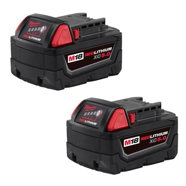 Milwaukee M18 18 Volt Lithium Ion Xc Extended Capacity 5 0 Ah Battery Pack 2 Pack 48 11 1852 The Home Depot