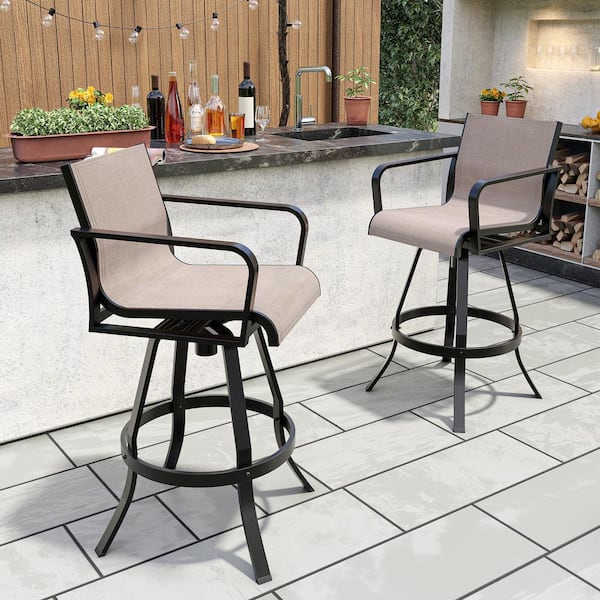 Swivel Sunbrella Seats Aluminum Frame Outdoor Bar Stool in Augustine Ashe (2-Pack)