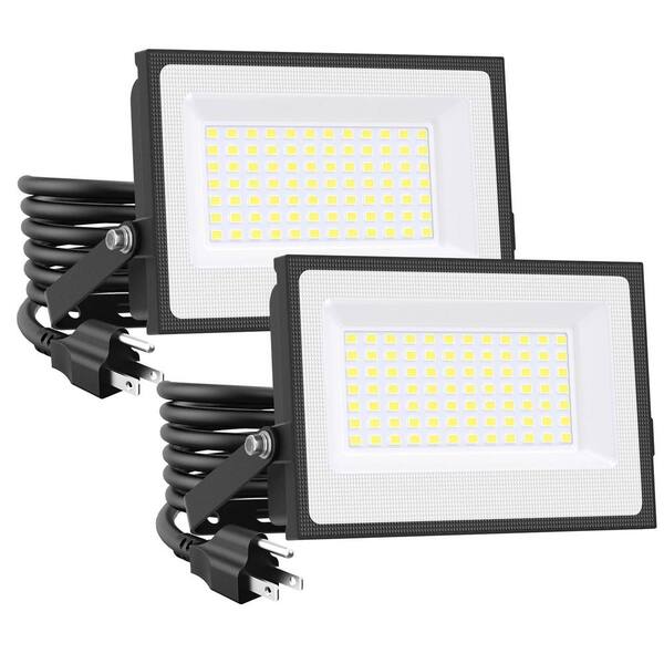80W Daylight White LED Flood Light Fixture 8000 Lumens IP66 Waterproof Outdoor Security Yard Lighting, 2-Pack